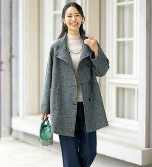 ルフラン（ルフラン）の「ウール調ヘリンボーン柄コート（ロングコート）」｜モノトーン系