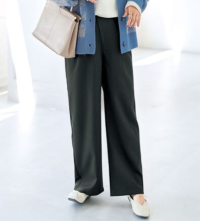 BELLUNA（ベルーナ）の「キレイ見えウエストデザインワイドストレートパンツ（ワイドパンツ・ガウチョ）」