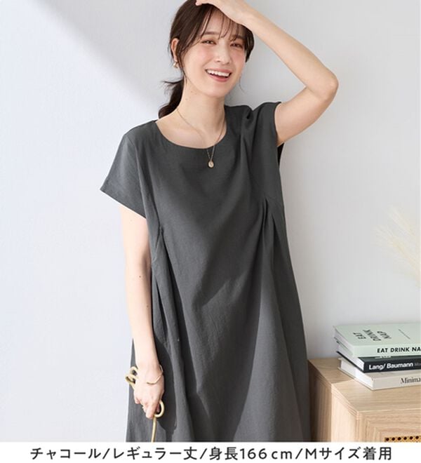 Viola e Viola（ヴィオラ エ ヴィオラ）の「【選べる２丈】綿１００％タック使いワンピース＜Ｓ～４Ｌ＞（チュニックワンピース）」｜詳細画像