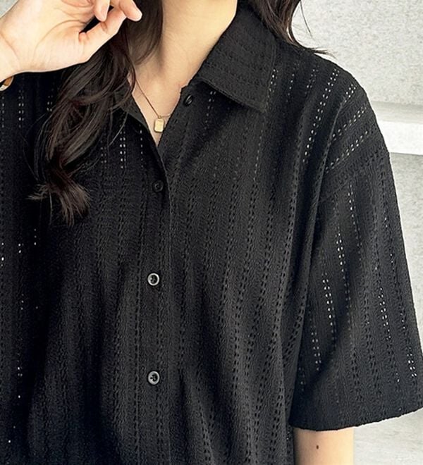 GeeRA（ジーラ）の「透かし編カットソーポロ衿シャツ（シャツ）」｜詳細画像