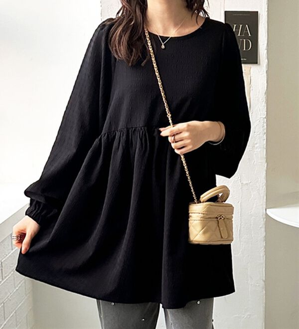 芽風　萌　変形チュニック　ギミック　変形ヘム　ストライプ　ブラック　前後差 芽風 萌 変形チュニック ギミック 変形ヘム ストライプ ブラック