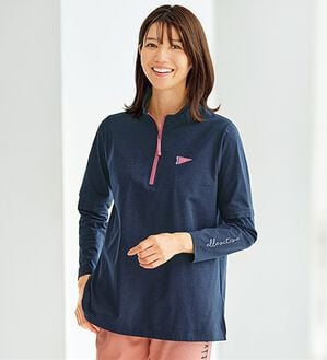 BELLUNA（ベルーナ）の「＜ＥＬＬＥ　Ａｃｔｉｖｅ＞綿タッチ裏起毛ハーフジッププルオーバー（カットソー）」｜ネイビー