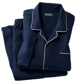 「ひんやり楊柳パジャマ（メンズルームウェア）」｜ネイビー