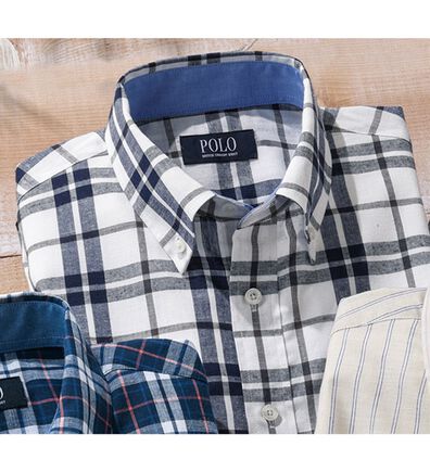 「＜ポロ・ビーシーエス＞麻入りさらさら７分袖シャツ（メンズシャツ）」