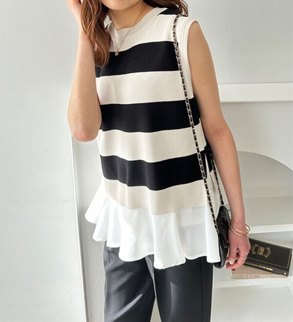 GeeRA（ジーラ）の「ペプラムタンク付ニットプルオーバー（アンサンブル）」｜詳細画像