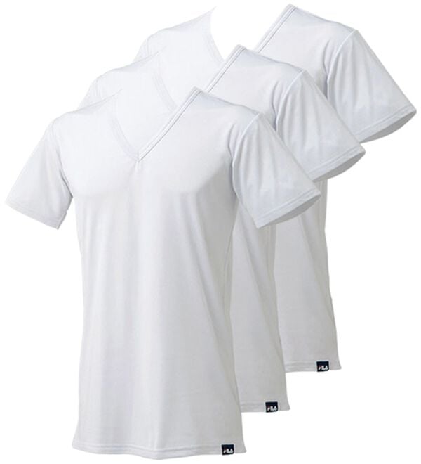 「【３枚組】＜フィラ＞ホットテック　柔らか裏起毛インナー（メンズ肌着・インナーウェア）」｜ホワイト 半袖V首