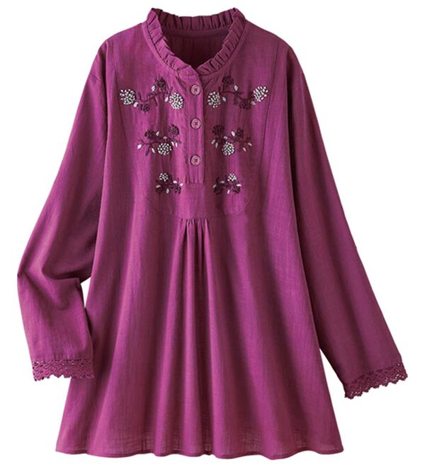 ルフラン（ルフラン）の「綿１００％手刺しゅうブラウス（ブラウス）」｜詳細画像