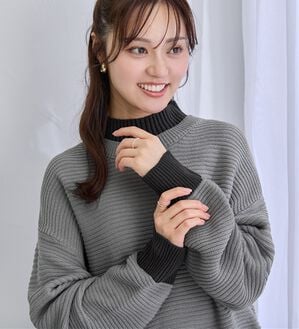 alotta（アロッタ）の「リブ切り替え配色ゆるニット（ニット・セーター）」｜グレー系