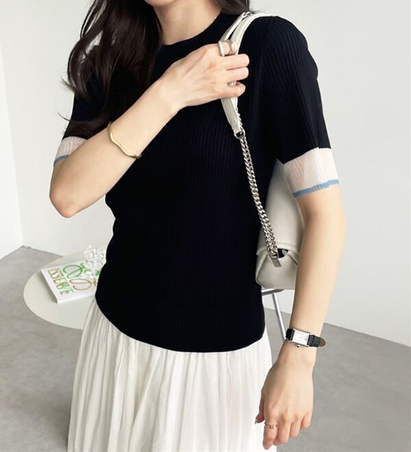 GeeRA（ジーラ）の「『ドラマ着用商品』 袖口シアーリブニット（ニット・セーター）」｜詳細画像