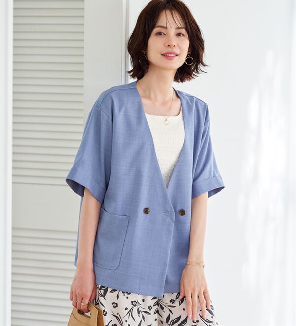 BELLUNA（ベルーナ）の「麻調素材ノーカラーダブルジャケット（その他ジャケット）」｜詳細画像