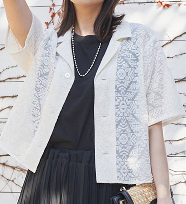 RANAN（ラナン）の「オープンカラーメッシュレースシャツ（シャツ）」｜詳細画像