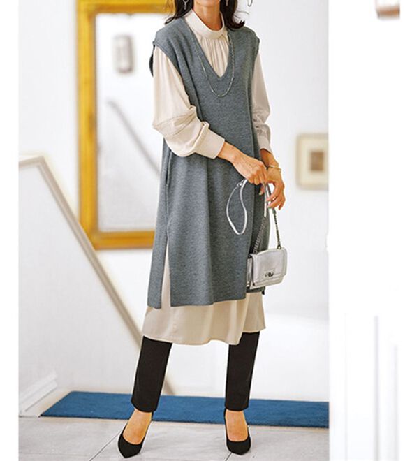 BELLUNA（ベルーナ）の「ニットベスト付ハイネックワンピース（アンサンブル）」｜詳細画像