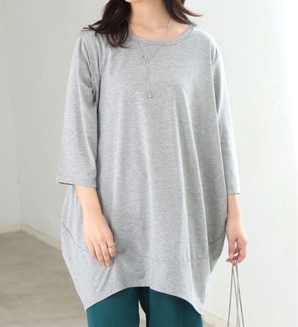 A HAPPY MARILYN（アハッピーマリリン）の「【Ｍ～８Ｌ】選べる袖！コク－ンシルエットチュニック（チュニック）」｜杢グレー
