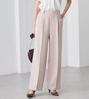 RANAN（ラナン）の「【選べる２丈】機能付！美脚シルエットセンタープレスワイドパンツ（フルレングスパンツ）」｜ライトグレー