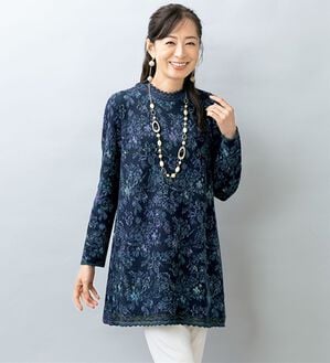 ルフラン（ルフラン）の「日本製　かすり花柄チュニック（ニット・セーター）」｜ブルー系
