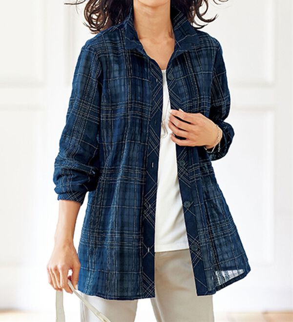 BELLUNA（ベルーナ）の「夏に頼れる一枚！先染めサッカー素材チェックデザインジャケット（その他ジャケット）」｜詳細画像