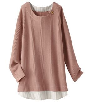 BELLUNA（ベルーナ）の「ワッフル素材重ね着風プルオーバー（カットソー）」｜ローズ