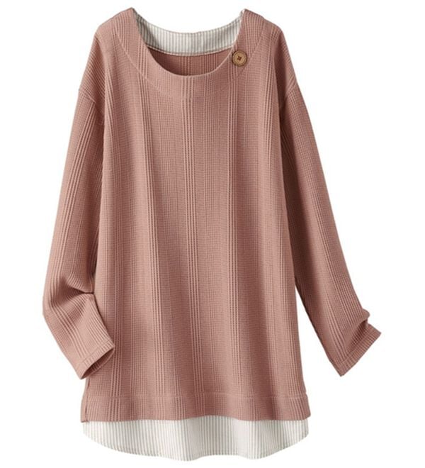 BELLUNA（ベルーナ）の「ワッフル素材重ね着風プルオーバー（カットソー）」｜ローズ