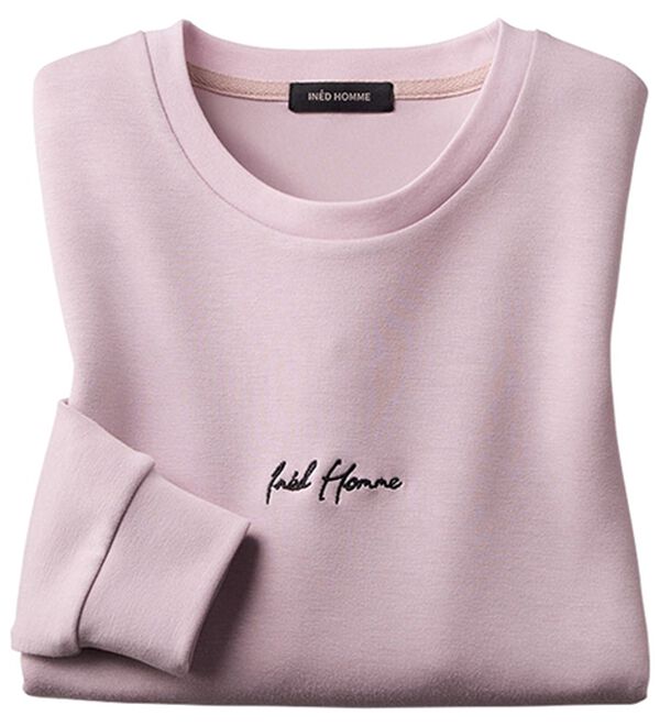 「＜イネド　オム＞なめらかクルートレーナー（メンズトレーナー）」｜グレイッシュピンク