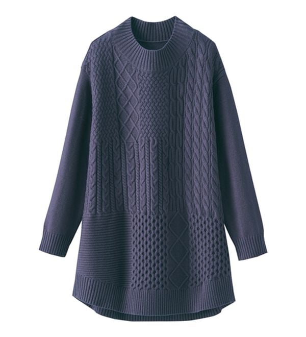 BELLUNA（ベルーナ）の「パッチワーク調ケーブルニットチュニック（チュニック）」｜詳細画像