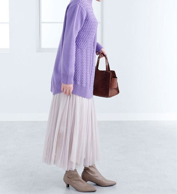 BELLUNA（ベルーナ）の「パッチワーク調ケーブルニットチュニック（チュニック）」｜詳細画像