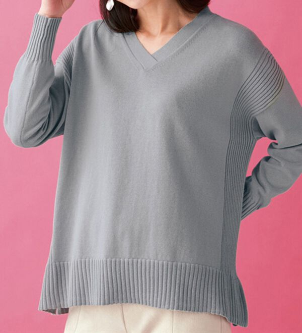 BELLUNA（ベルーナ）の「汚れ対策！すっきり見えＶネックニットプルオーバー（ニット・セーター）」｜詳細画像