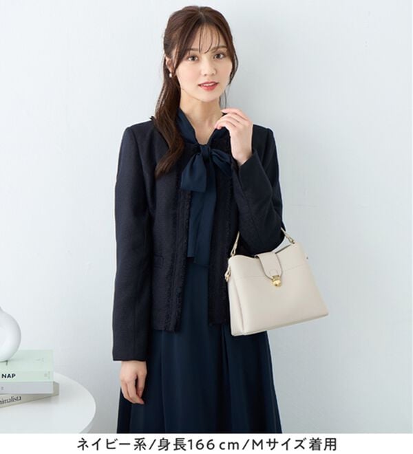 alotta（アロッタ）の「【洗える】フリンジ使いツイードノーカラージャケット（ノーカラージャケット）」｜詳細画像