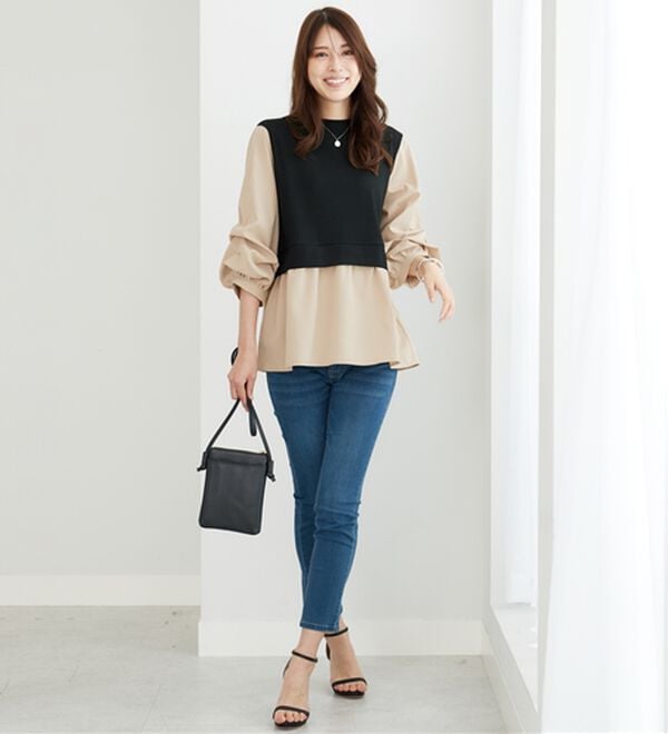 BELLUNA（ベルーナ）の「異素材切替袖タックデザインチュニック（チュニック）」｜詳細画像