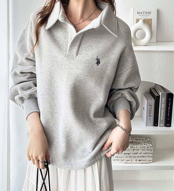 ¥26,400V12/L】襟付き長袖スウェット長袖カットソートレーナーポロシャツ U.S.POLO ASSN.】表ピーチポロ衿スウェット - ベルーナ【公式】