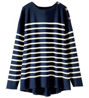 BELLUNA（ベルーナ）の「肩ボタン使いボーダーニットプルオーバー（ニット・セーター）」｜ネイビー系