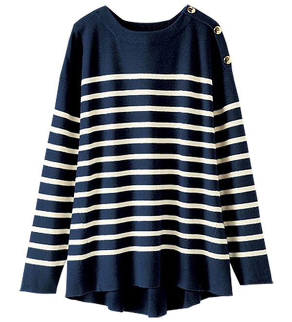 BELLUNA（ベルーナ）の「肩ボタン使いボーダーニットプルオーバー（ニット・セーター）」｜ネイビー系