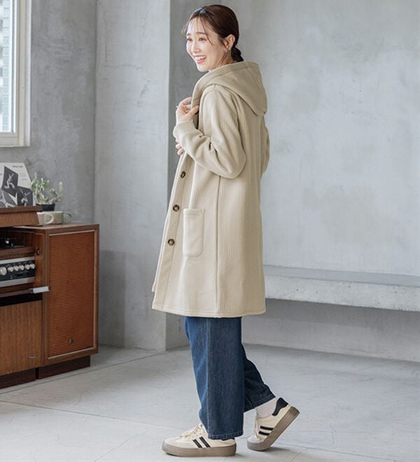 BELLUNA（ベルーナ）の「ボーダージャカード裏ボアカーディガン（ロングコート）」｜詳細画像