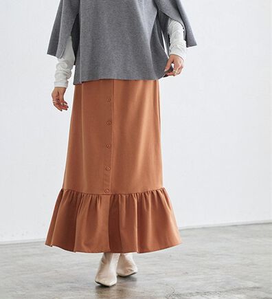 Pierrot（ピエロ）の「【選べる丈】フロントボタンヘムギャザースカート（ロングスカート）」