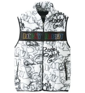 「＜ロッキーラビット＞ロゴデザインボアフリースベスト（メンズベスト）」｜ホワイト