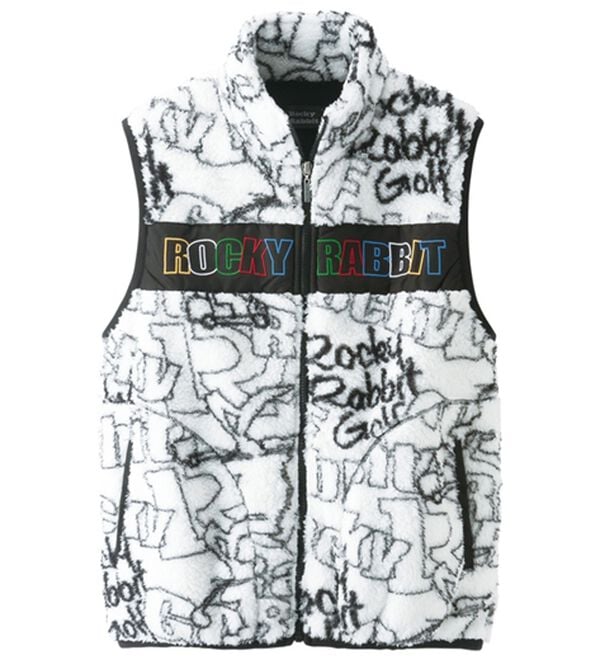 「＜ロッキーラビット＞ロゴデザインボアフリースベスト（メンズベスト）」｜ホワイト
