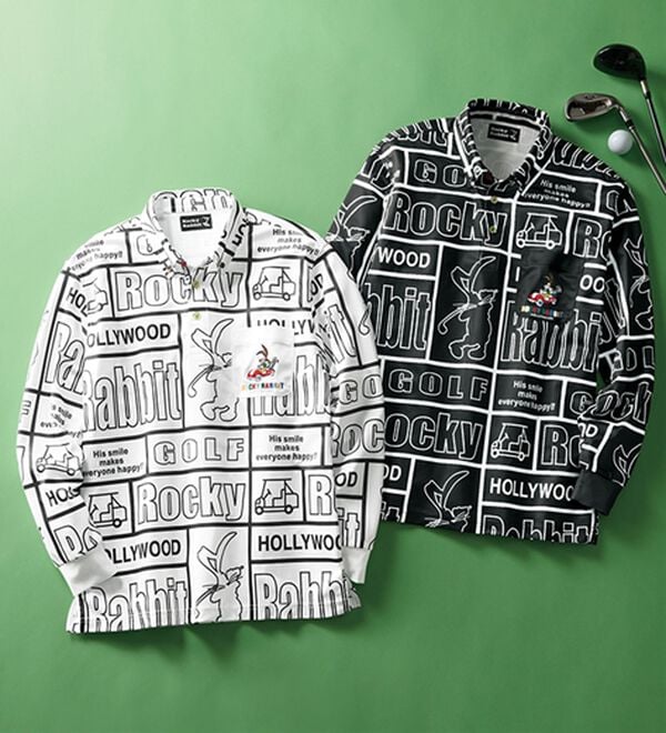 「＜ロッキーラビット＞総柄プリントデザインポロシャツ（メンズポロシャツ）」｜詳細画像