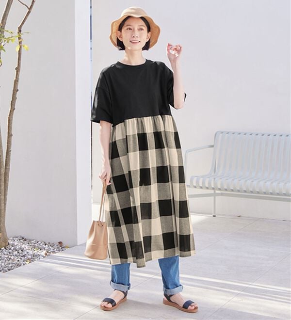 Viola e Viola（ヴィオラ エ ヴィオラ）の「さらひやりコーデ楽ちんドッキングワンピ―ス（ドッキングワンピース）」｜詳細画像