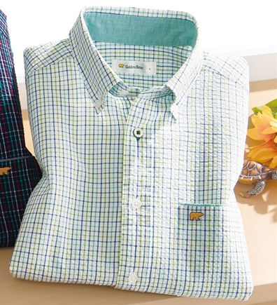 「＜ゴールデンベア＞袖丈選べる綿１００％サッカーシャツ（メンズシャツ）」