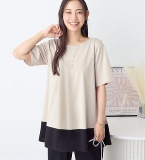 Viola e Viola（ヴィオラ エ ヴィオラ）の「【接触冷感】なめらか上品カットソー配色切替Ａラインチュニック（チュニック）」｜グレージュ