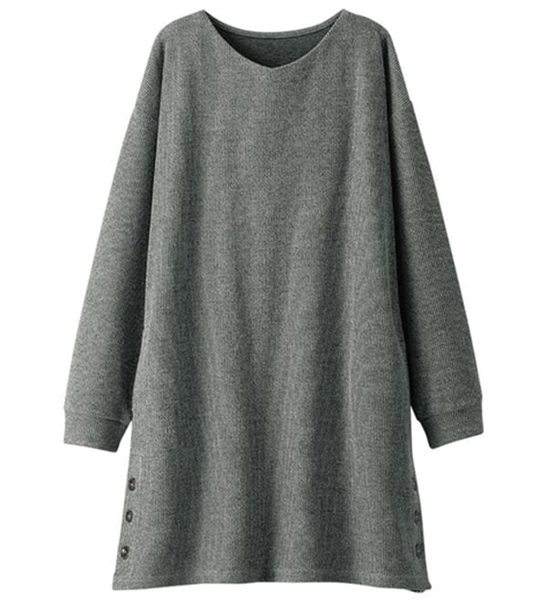 BELLUNA（ベルーナ）の「ニット見え素材裾ボタンチュニックワンピース（チュニック）」｜詳細画像