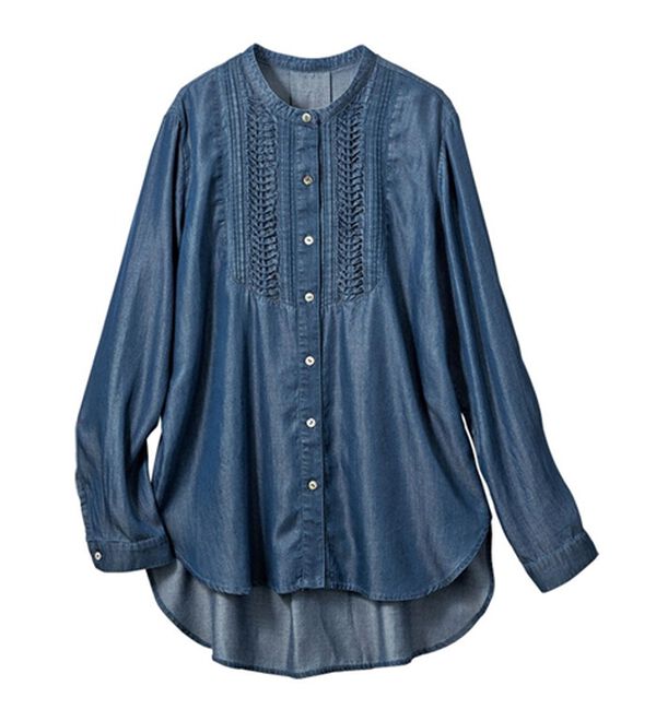 VINNO（ヴィノ）の「テンセルフリルタックデニムシャツ（ブラウス）」｜詳細画像