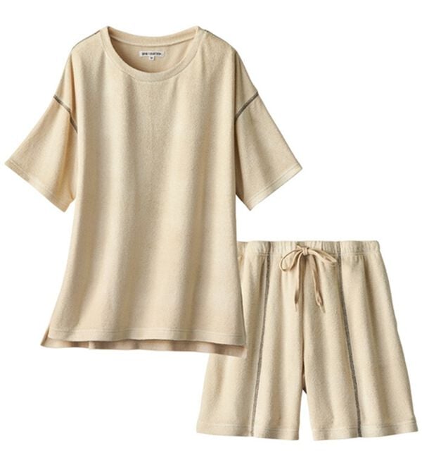 YU'NOW（ユナウ）の「【上下２点セット】ひんやりとろけるレーヨンブレンドパイルパジャマ（パジャマ・ルームウェア）」｜ベージュ