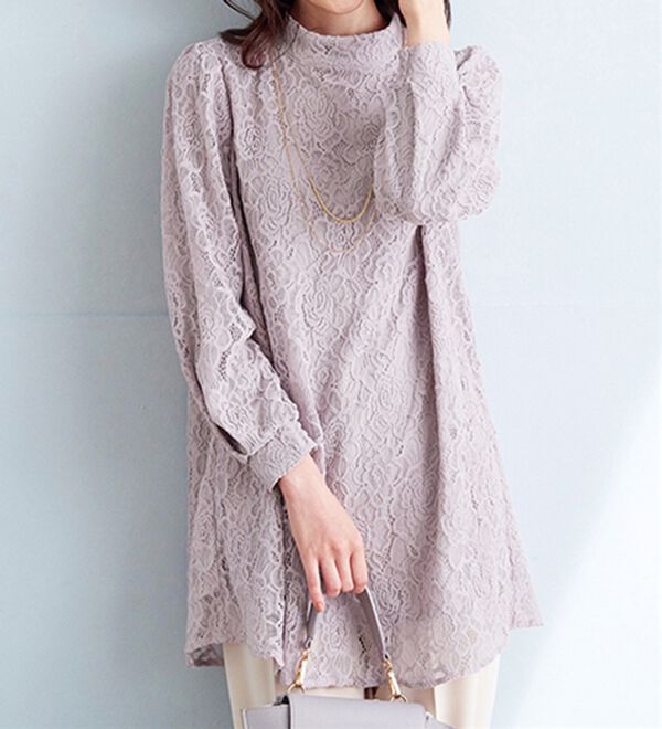 BELLUNA（ベルーナ）の「【一枚でエレガント！】ふんわり総レーススタンド衿チュニック（チュニック）」｜詳細画像