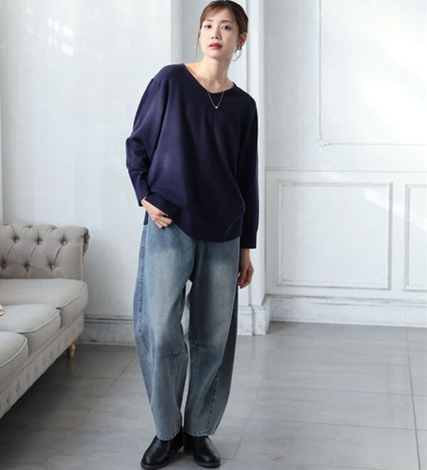 A HAPPY MARILYN（アハッピーマリリン）の「【Ｌ～８Ｌ】Ｒｉｎ フィット感軽減！Ｔシャツ感覚もっちりやわらかＶネックニット（ニット・セーター）」｜詳細画像