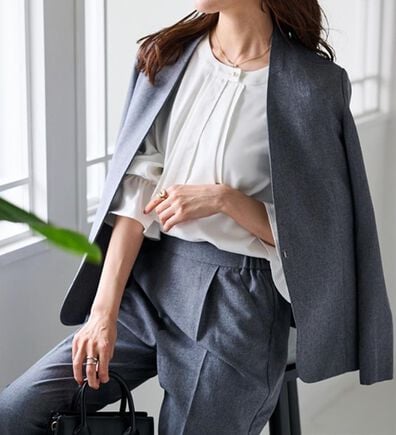 RANAN（ラナン）の「【選べる衿】洗える！春夏ロングシーズン着用可能ベーシック２点ライトスーツ（パンツスーツ）」