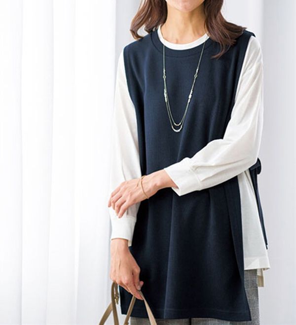 BELLUNA（ベルーナ）の「あぜ素材サイドリボンベストアンサンブル（アンサンブル）」｜詳細画像