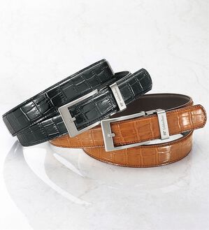 「＜ゴールデンベア＞牛革クロコ型押しコンフォートベルト（メンズベルト）」｜詳細画像