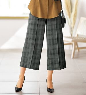 BELLUNA（ベルーナ）の「ウーリッシュ素材ウエスト釦ワイドパンツ（ワイドパンツ・ガウチョ）」｜グレンチェック