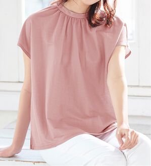 alotta（アロッタ）の「【接触冷感】ギャザーデザインカットソーブラウス（ブラウス）」｜ピンク