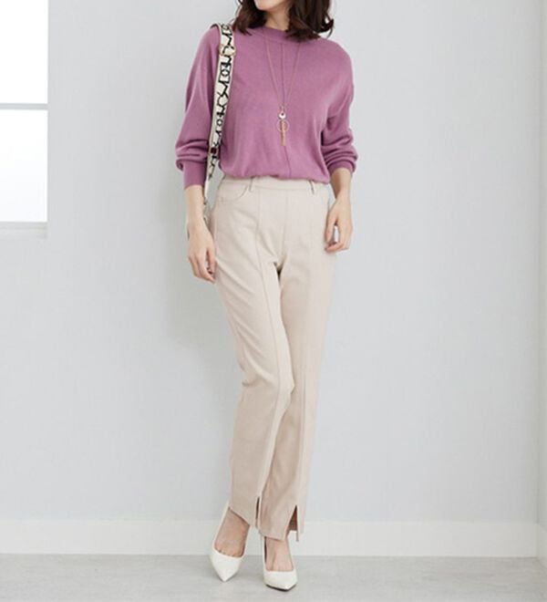 BELLUNA（ベルーナ）の「裏起毛かの子素材裾スリット美脚パンツ（フルレングスパンツ）」｜詳細画像